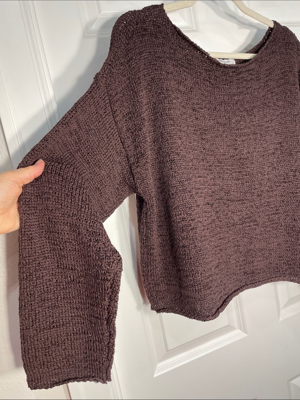 Madewell Boatneck Pullover Sweater Large Burnt Cocoa Chunky Loose Knit Brown - Picture 5 of 13